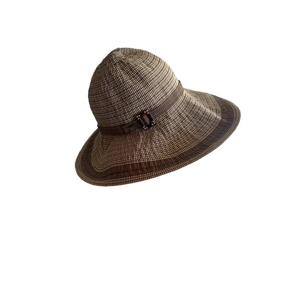 Scala‎ Brown Beige Grosgrain Ribbon Sun Hat One Size